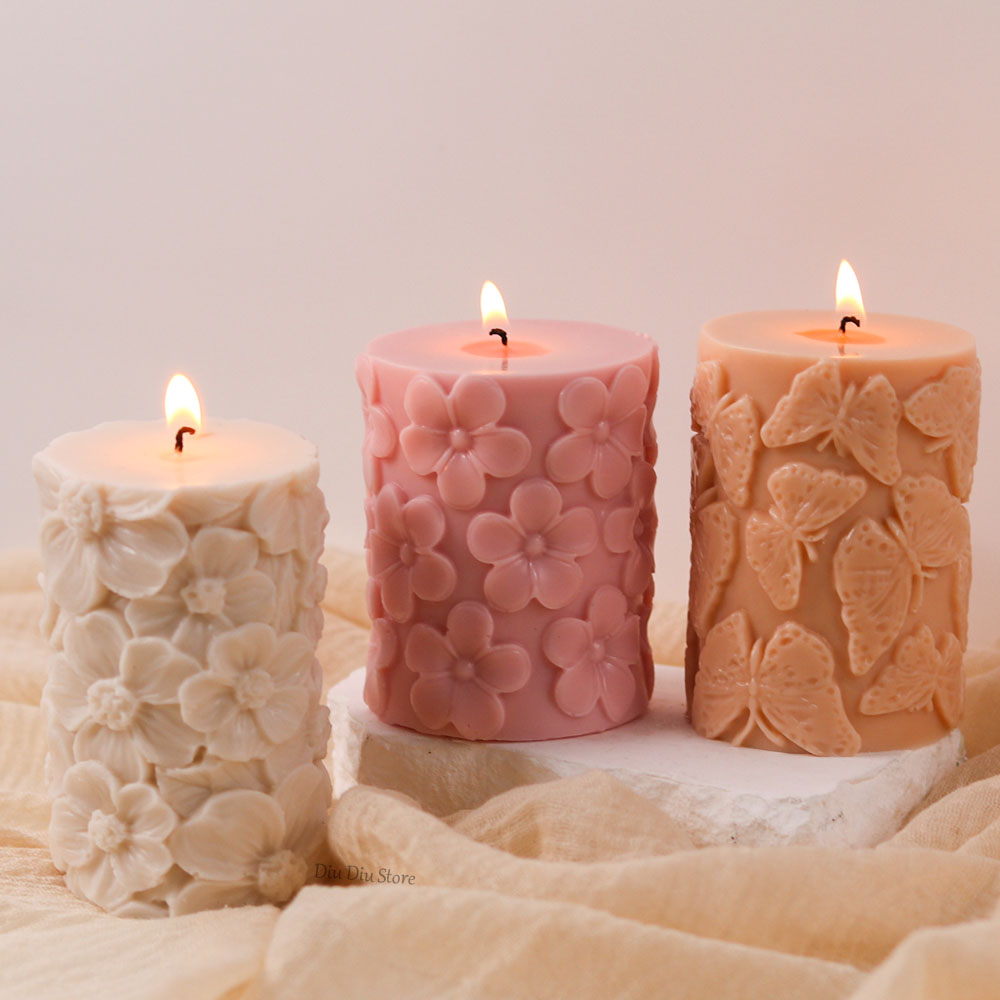 Soap Making In Home - 꽃 나비 원주형 실리콘 양초 금형